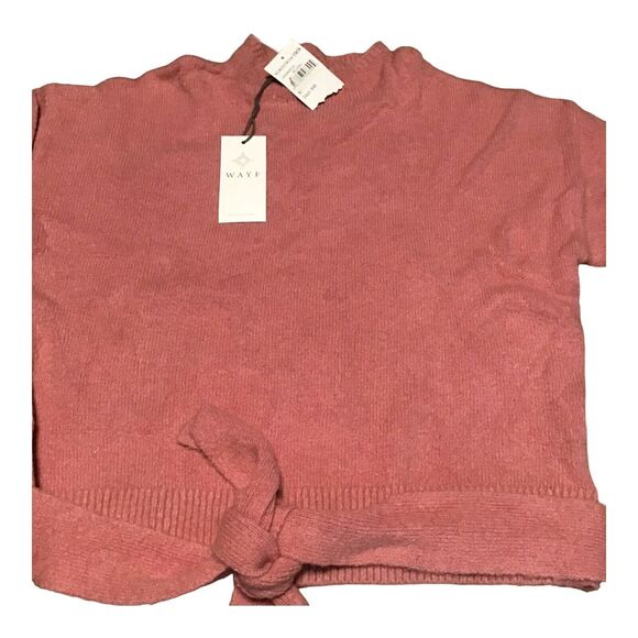 WAYF Women’s Pink Sweater Small Tie Waist Mock Neck Pullover NWT - Picture 3 of 10